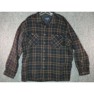 John Blair Flannel Shirt Mens XLGRG Yellow Black Plaid Long Sleeve Button Up